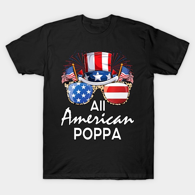 All American Poppa 4th of July USA America Flag Sunglasses T-Shirt by chung bit